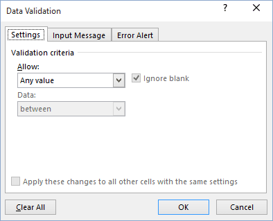 Data Validation in Excel 2016