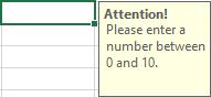Input Message example Excel 2016