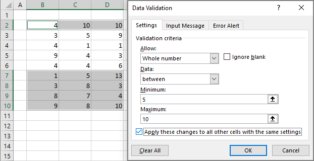 Apply these changes to all other cells with the same setting in Excel 365