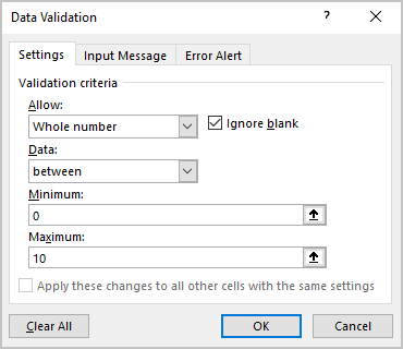 Number validation in Excel 365