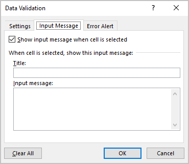 Input Message validation in Excel 365