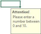 Input Message example Excel 365