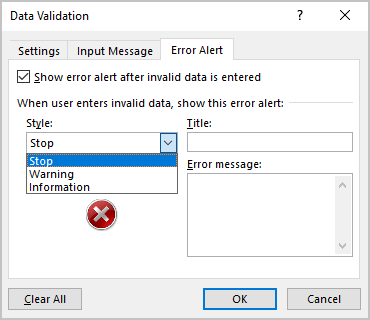 Error Alert validation in Excel 365