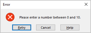 Stop validation message example Excel 365