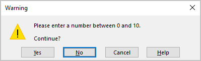 Warning validation message example Excel 365