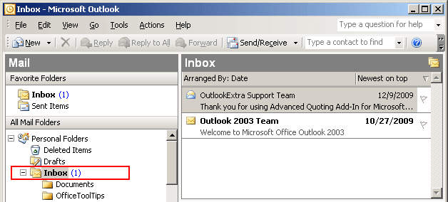 Number of Unread e-mails in Outlook 2003