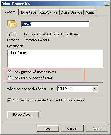 Folder Properties in Outlook 2003