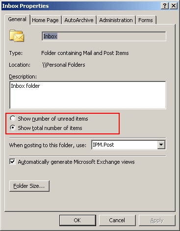 Folder Properties in Outlook 2007