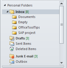 Total e-mails in Outlook 2010