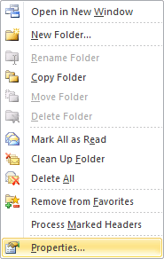 Folder popup in Outlook 2010