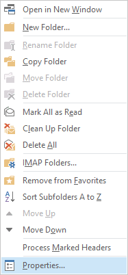 Folder popup in Outlook 2013