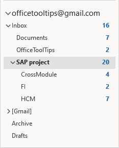 Unread email messages in subfolders Outlook 365