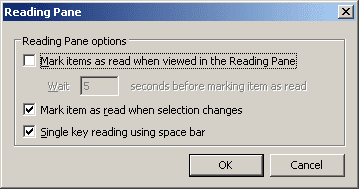 Reading Pane in Outlook 2003