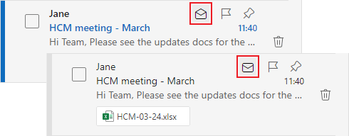 Unread and Read icons in messages in Outlook for Web