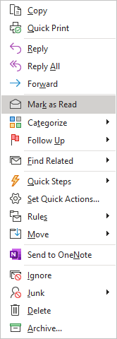 Mark as Read in popup menu Outlook 365