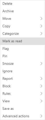 Mark as Read in popup menu Outlook for Web