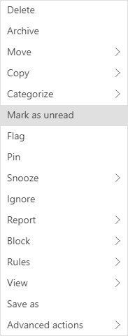 Mark as Unread in popup menu Outlook for Web