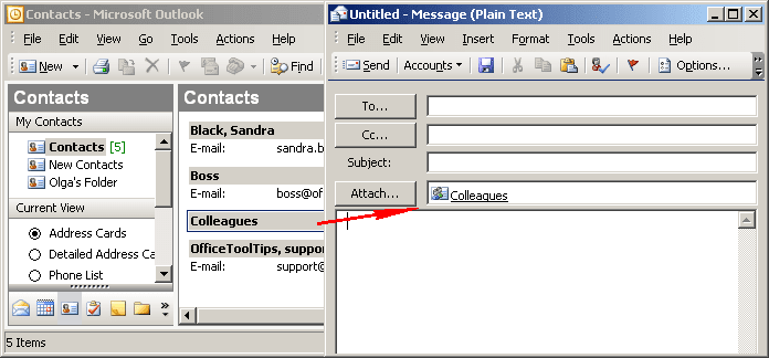 создать группу электронной почты людей в Outlook 2003