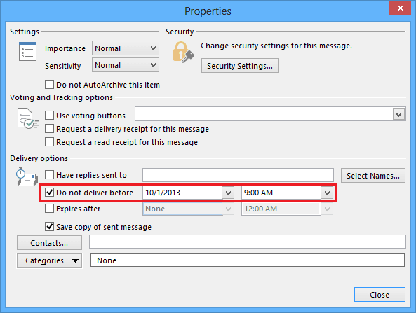 Message Options in Outlook 2013