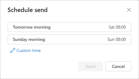 Schedule send dialog box in Outlook for Web