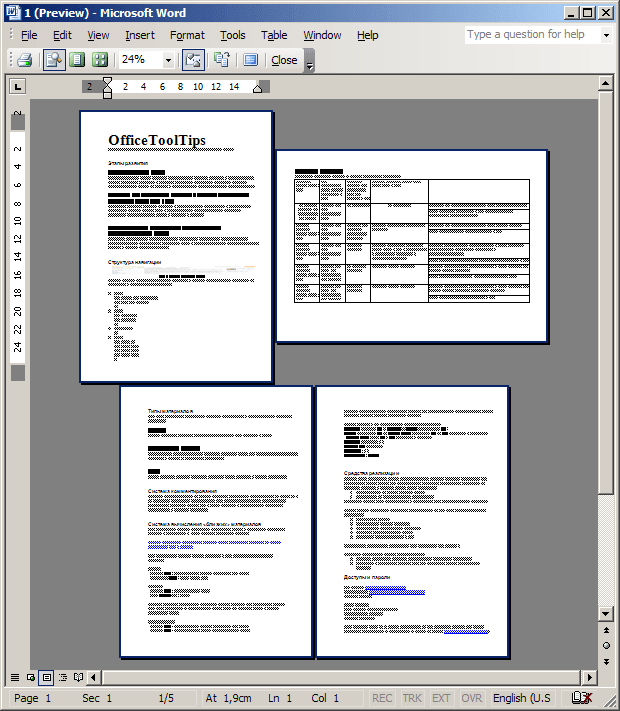 Different page orientations example Word 2003