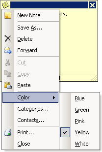 Notes popup menu in Outlook 2003
