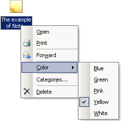 Notes icon popup menu in Outlook 2003