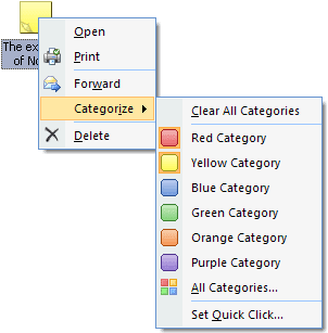 Notes item popup menu in Outlook 2007