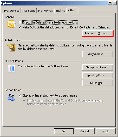 Options in Outlook 2007