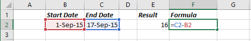 Number of days in Excel 2016