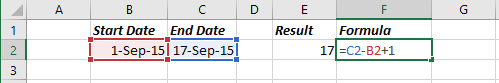 Number of days in Excel 2016