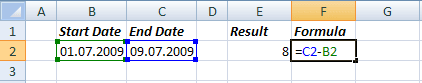 Number of days Excel 2007