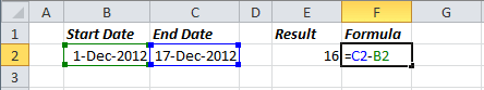 Number of days in Excel 2010