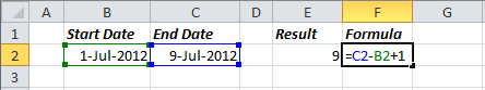 Number of days in Excel 2010