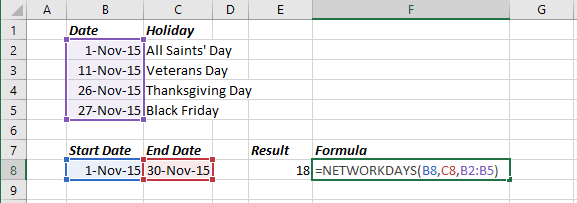 Number of days in Excel 2016