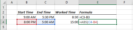 ABS Formula in Excel 2016
