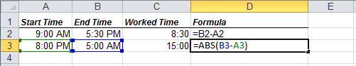 ABS Formula in Excel 2010
