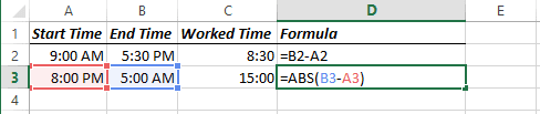 ABS Formula in Excel 2013