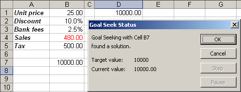 Goal Seek Status Excel 2003