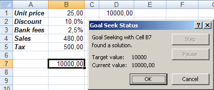 Goal Seek Status Excel 2007