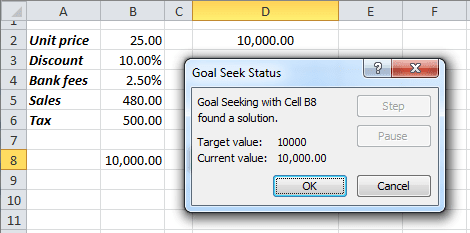 Goal Seek Status in Excel 2010