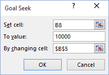 Goal Seek choose in Excel 2016