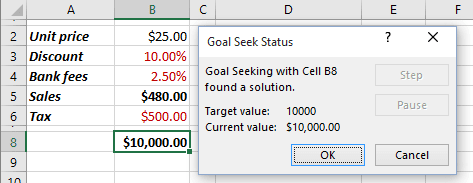 Goal Seek Status in Excel 2016 Goal Seek Status in Excel 2016