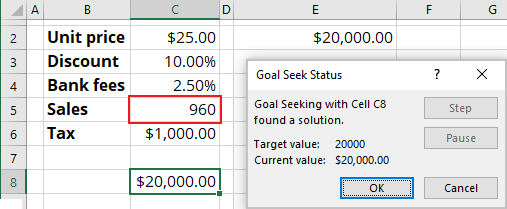 Goal Seek Status in Excel 365