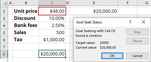 Goal Seek Status in Excel 365