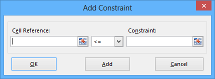 Add Constraint in Excel 2013 
