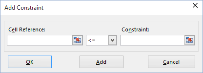 Add Constraint in Excel 2016 