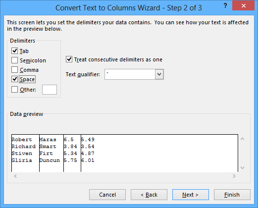 Convert text to columns in Excel 2013