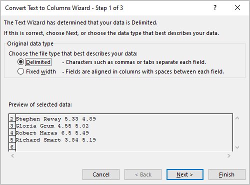 Convert text to columns in Excel 365