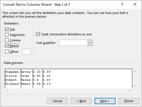 Convert text to columns by delimeters in Excel 365